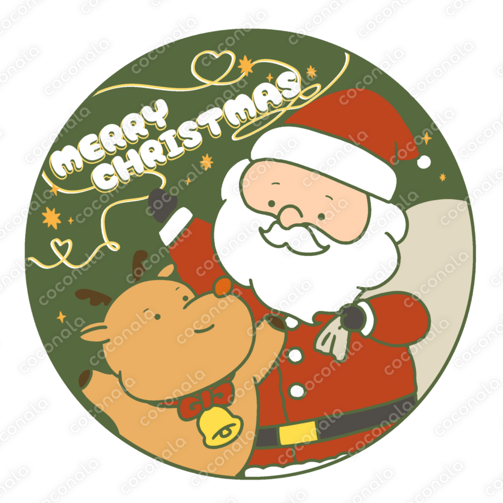 クリスマス限定イラスト（サンタ＆トナカイ丸型）