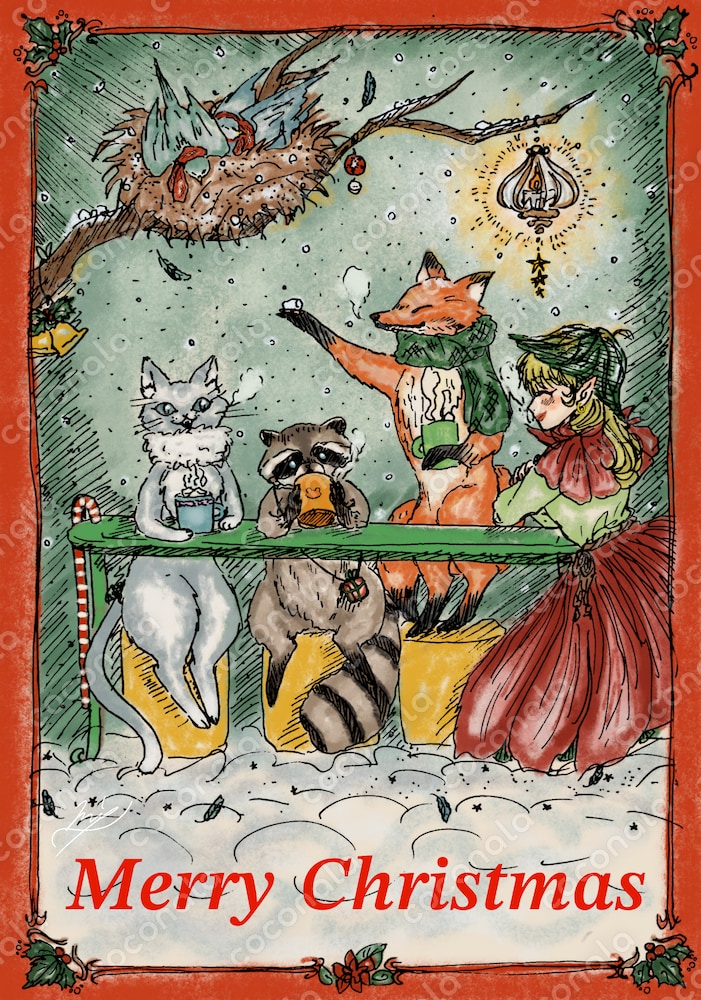 クリスマスイラスト　ポストカードにどうぞ！
