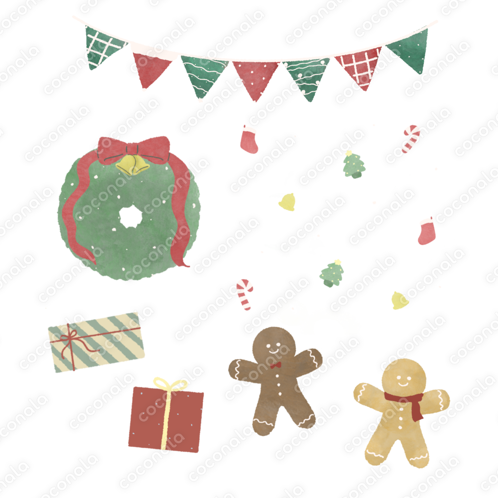 《SNS投稿やチラシの挿絵におすすめ♩》水彩タッチの温かいクリスマスイラスト8点セット