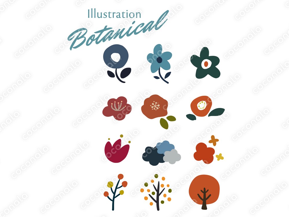 【ボタニカルイラスト素材セット】植物の挿絵 アースカラー 12点（商用利用OK・加工編集OK）