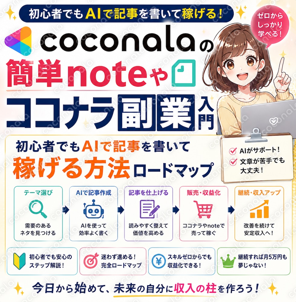 簡単noteやココナラ副業入門　初心者でもAIで記事を書いて稼げる方法ロードマップ　