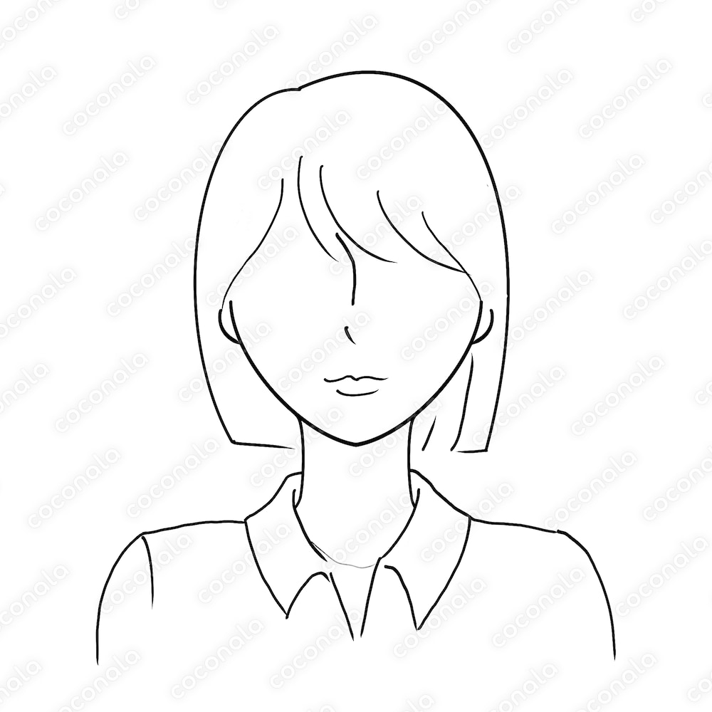 微笑みショートカット女性（前髪あり）　イラスト