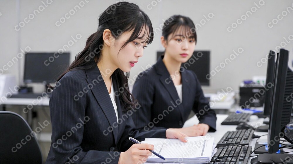 ビジネス用素材－オフィスで働く女性2-書類チェック