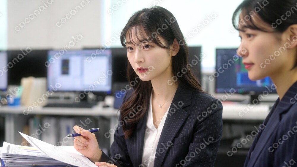 ビジネス用素材－オフィスで働く女性①書類チェック