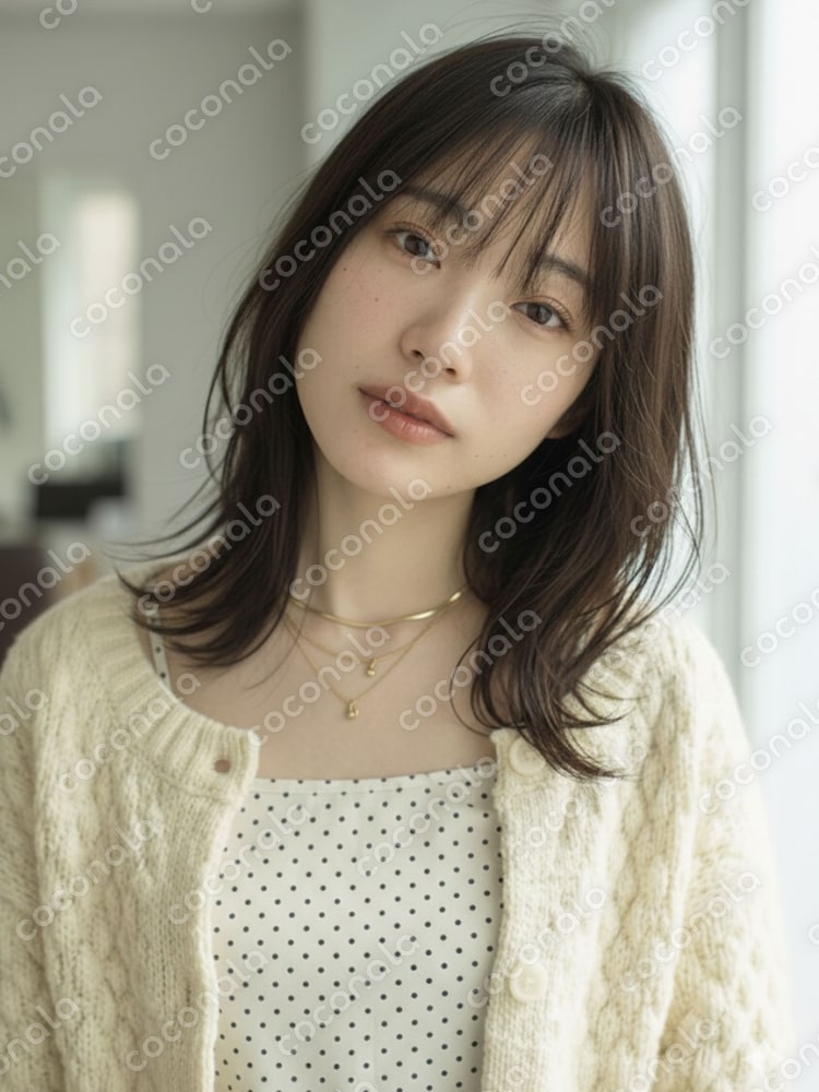 【美容院スタイル写真販売】鎖骨ミディアム/透明感グレージュ AIサロンスタイル画像