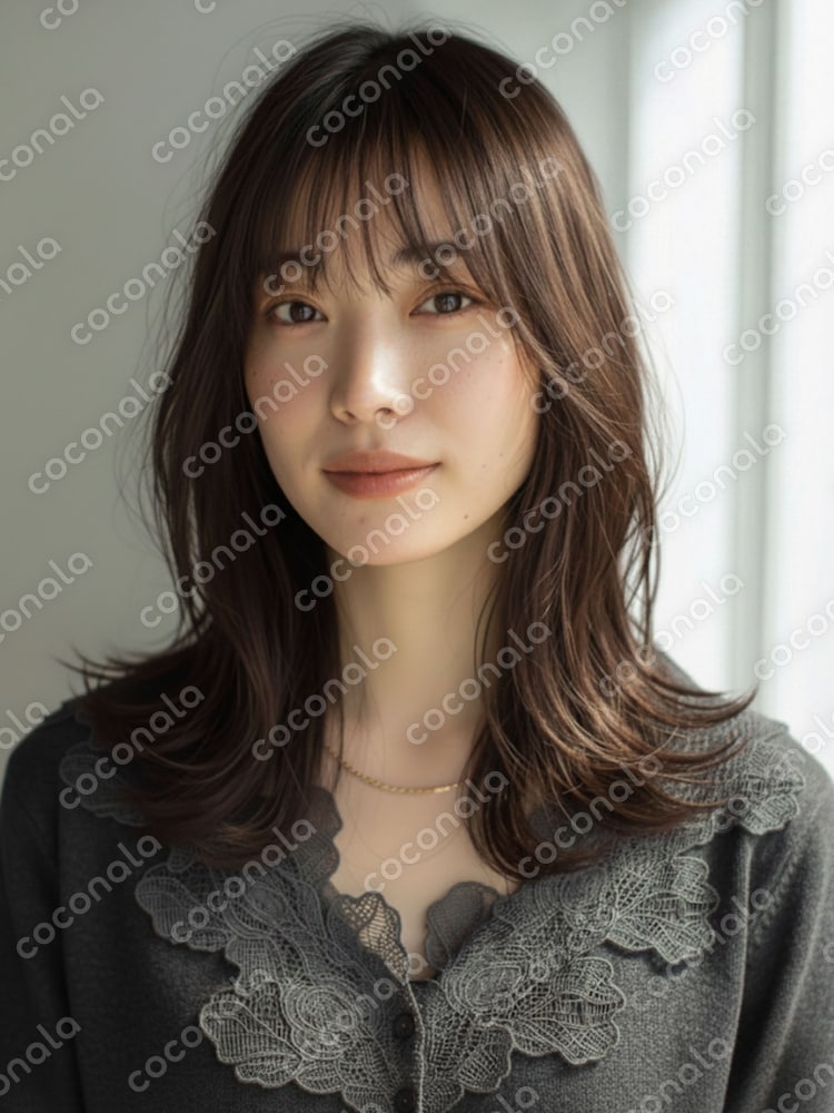 【美容院スタイル写真販売】くびれロング/透明感グレージュ AIサロンスタイル画像