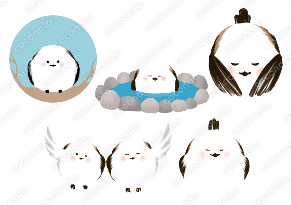 （背景透過）シマエナガのイラストセット２