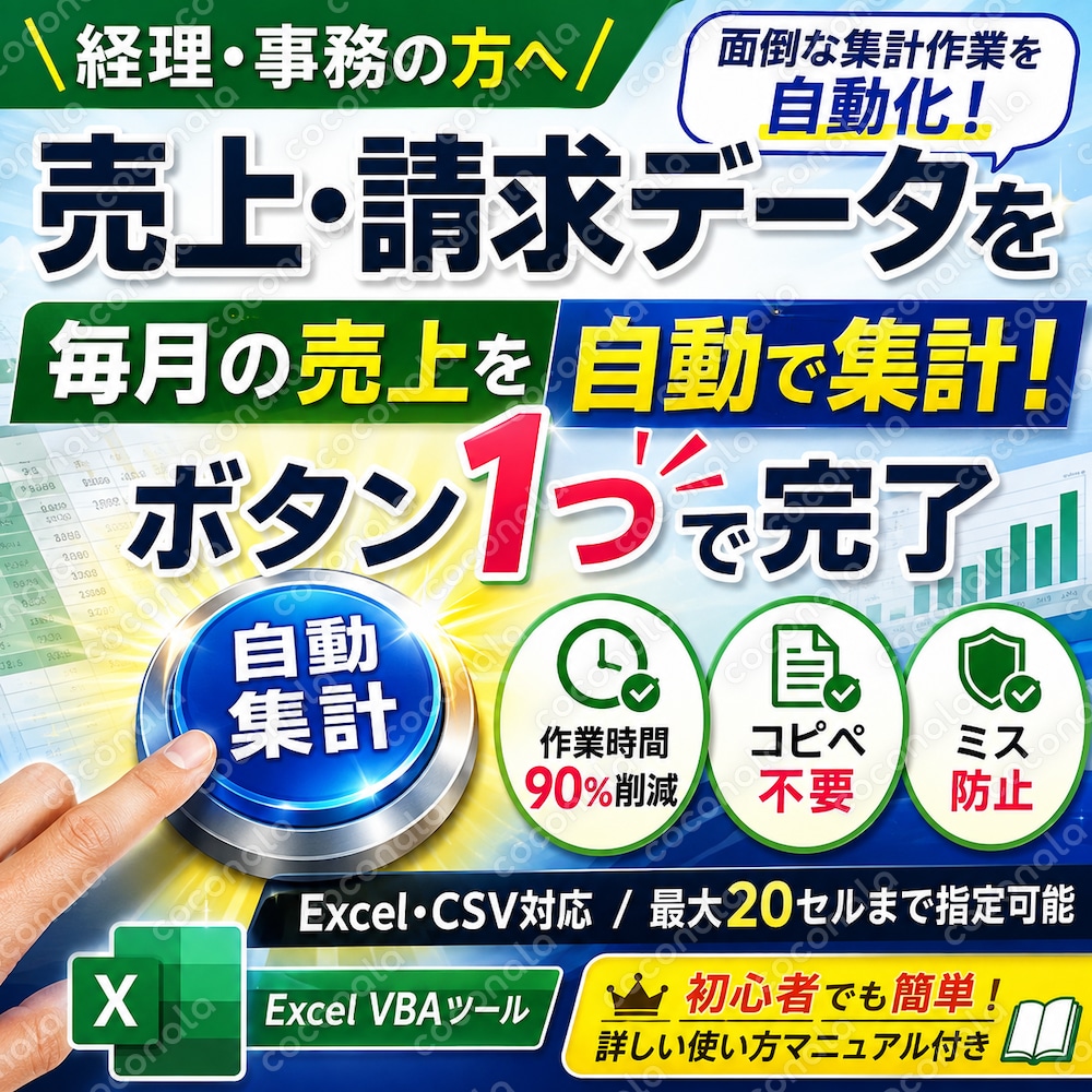 請求・売上データを一括集計｜Excel自動化ツール｜フォーマット自由対応