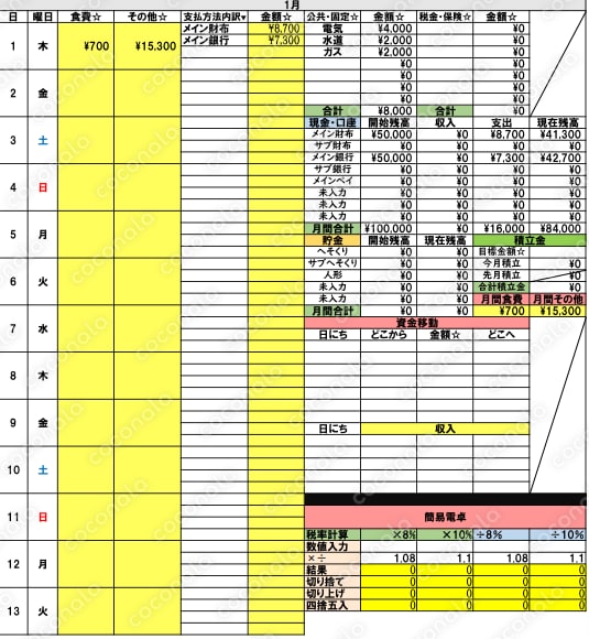 スマホ向けサイズ！年間家計簿で現金を管理しませんか？(デジタル家計簿、～2030シート)