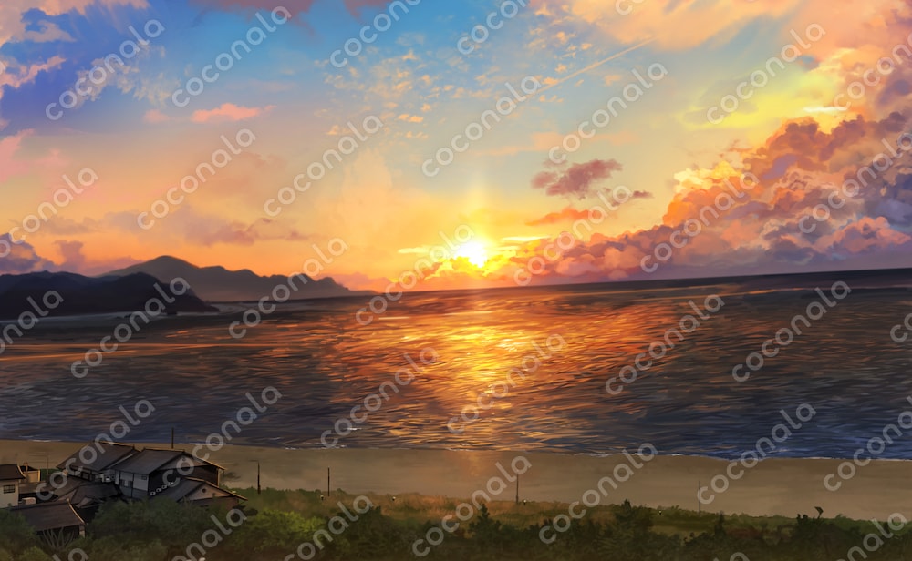 リアルな夕焼けの背景イラスト
