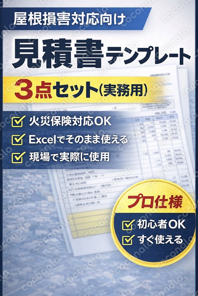 【火災保険対応】屋根損害｜見積書・原価・工事説明テンプレ3点セット
