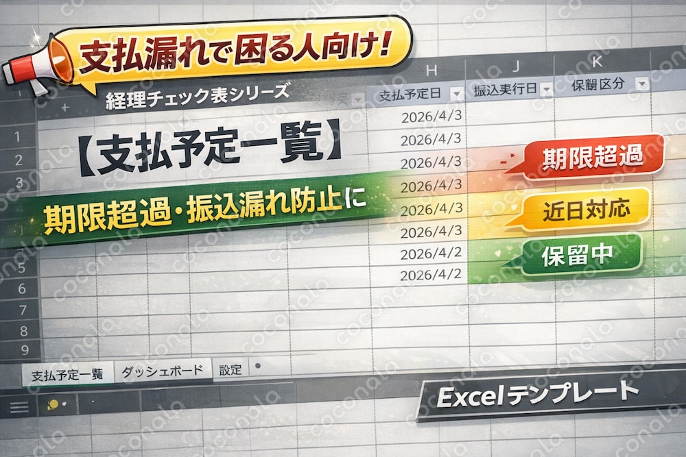 支払予定と振込漏れ防止を一覧管理できるExcelテンプレート