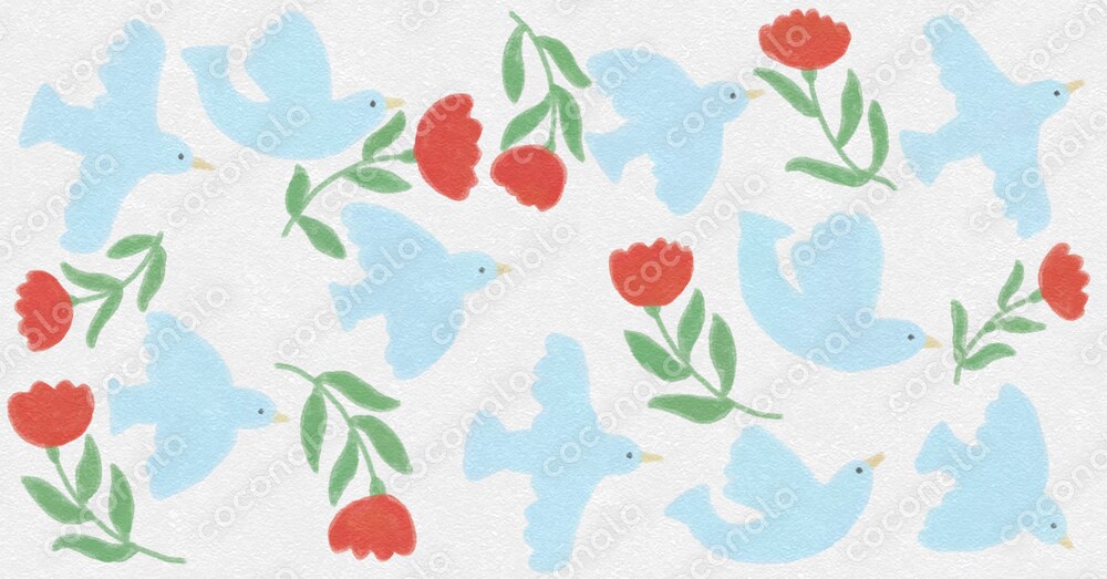 🕊️ 鳥と花のパターンイラスト｜北欧風・ナチュラル・テキスタイル素材