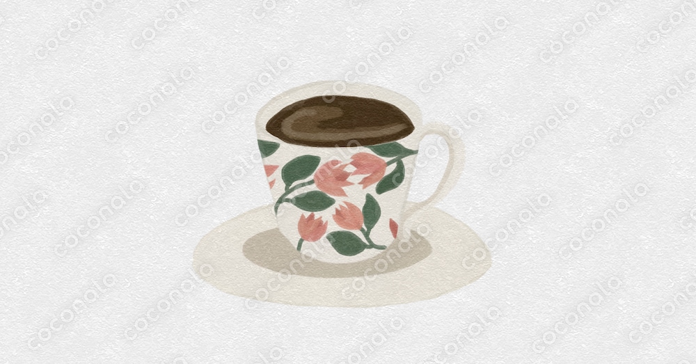 ☕ 花柄マグカップのコーヒーイラスト｜ナチュラル・北欧風・カフェ素材