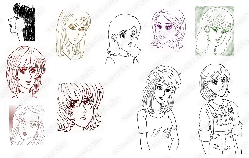 塗り絵も楽しめる人物イラスト　女性編　その2