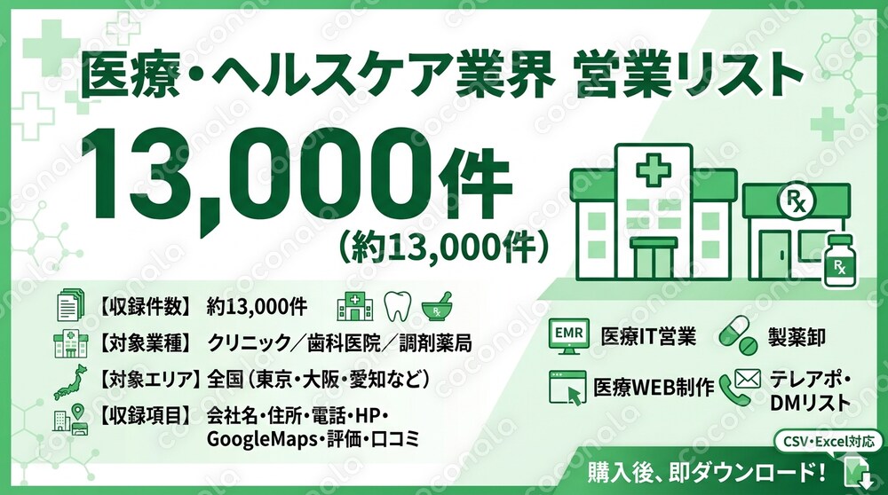 医療系営業リスト13000件|電話番号付