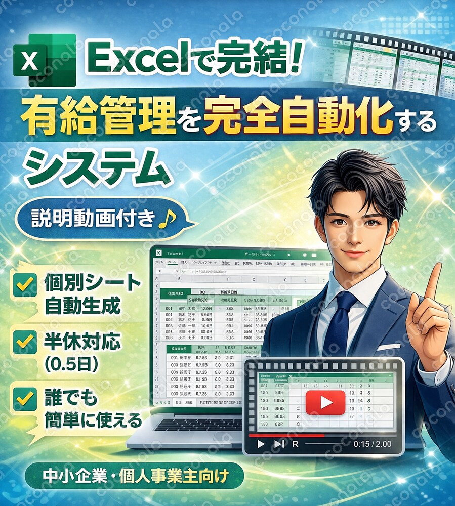Excel 有給管理 自動化 エクセル対応｜残日数自動計算・半休対応・個別シート自動作成