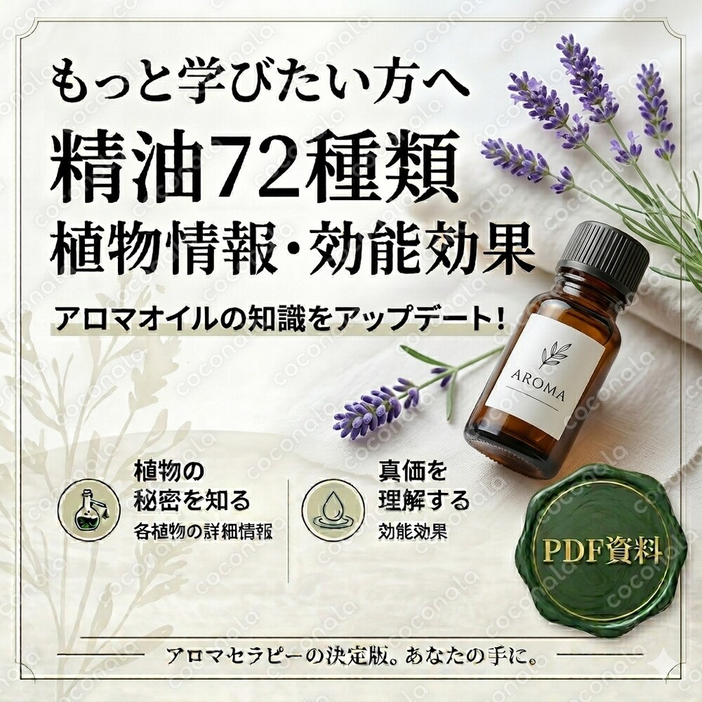 しっかり学びたい方へ！精油（エッセンシャルオイル）72種類の効能比較表｜A4横4枚でお渡します