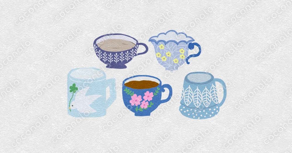 マグカップ イラスト 北欧風 かわいい｜おしゃれなコーヒーカップセット素材（カフェ・SNS・ブログ）
