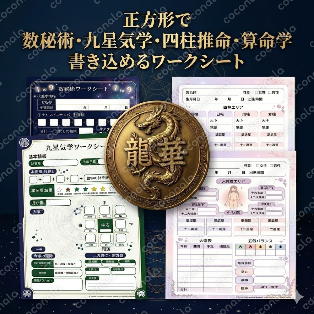 書き込み式｜数秘術・九星気学・四柱推命・算命学ワークシートPDF