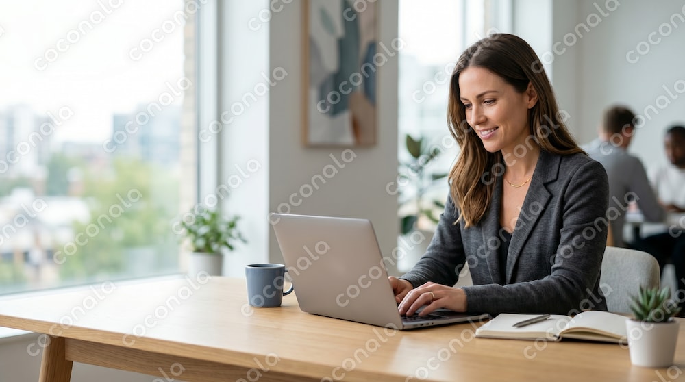 AI・DX・Webマーケティング向け。知的な女性のビジネス画像