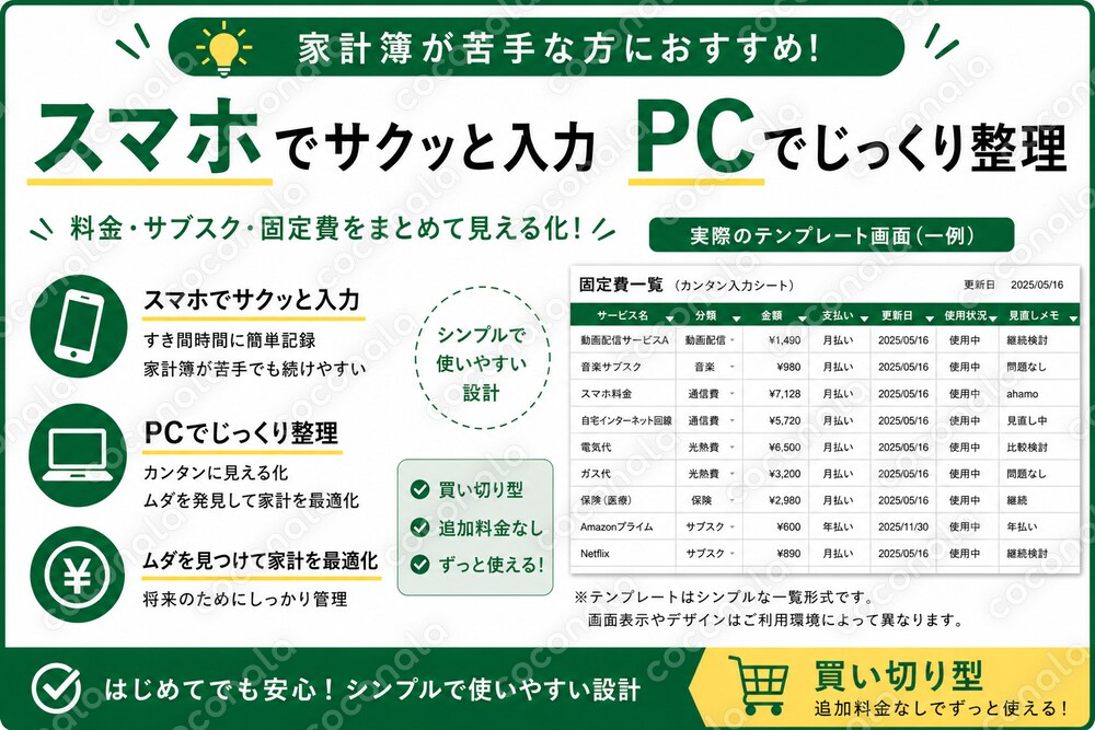 スマホ料金・サブスク・固定費を見える化するテンプレ