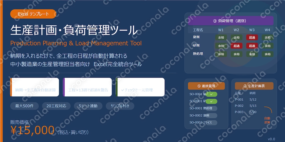 【Excel】生産計画_負荷管理ツール