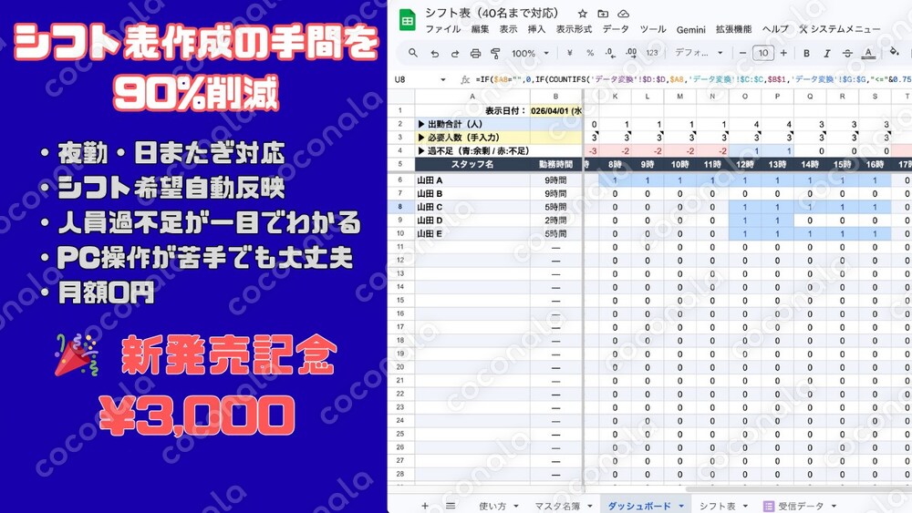パソコンが苦手でも使える！シフト表作成を楽にするシステム【夜勤・日またぎ対応】