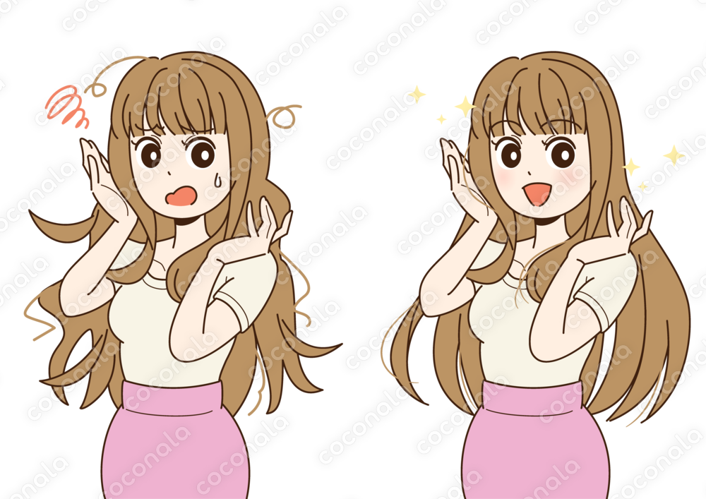 ボサボサな髪がきれいになった女性（ベクター）