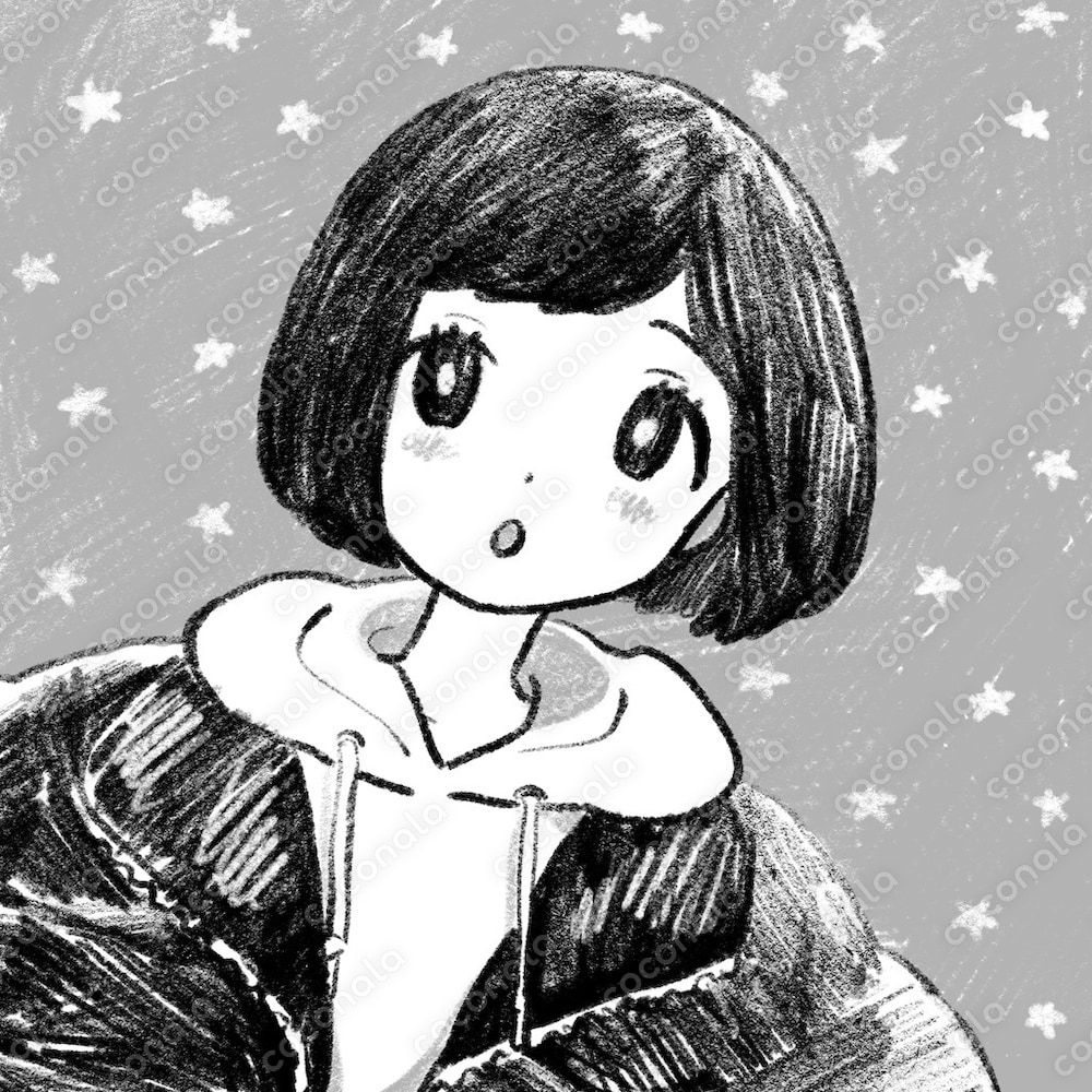 女の子 モノクロ アイコンイラスト