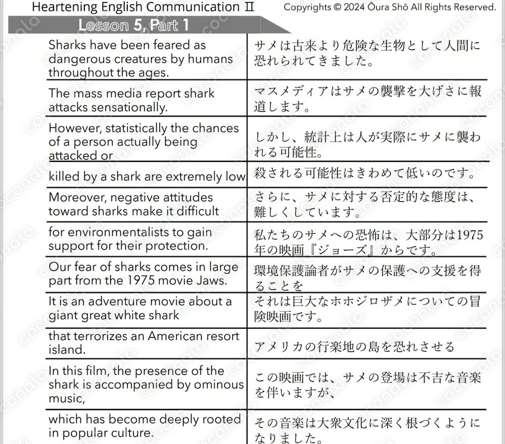 Heartening English CommunicationⅡ Lesson 5 英日対応表