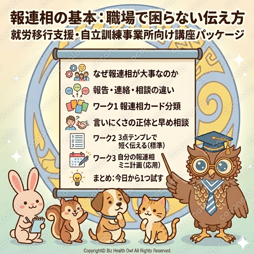 【講座パッケージ】報連相の基本：職場で困らない伝え方｜就労移行支援・自立訓練事業所ですぐ使えるセット