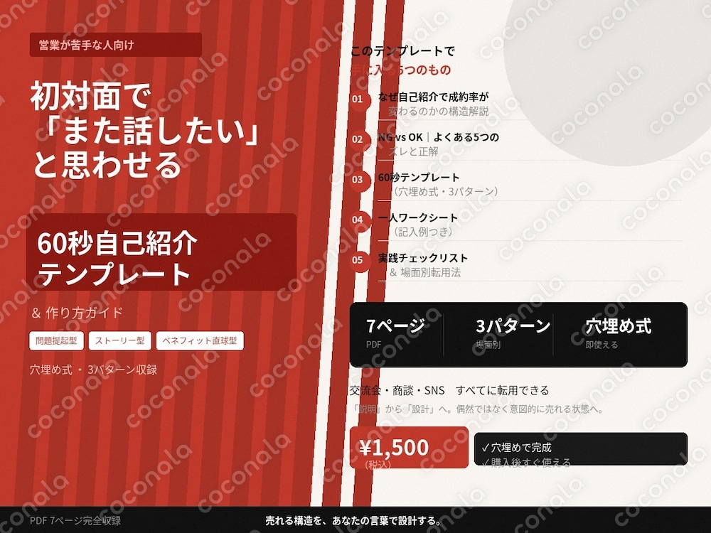 【営業が苦手な人向け】初対面で「また話したい」と思わせる 60秒自己紹介テンプレート＆作り方ガイド