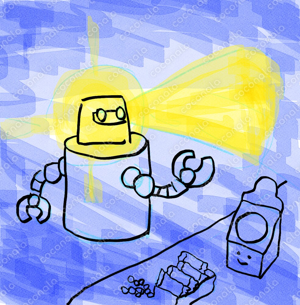 深夜の駄菓子屋に迷い込んだロボット