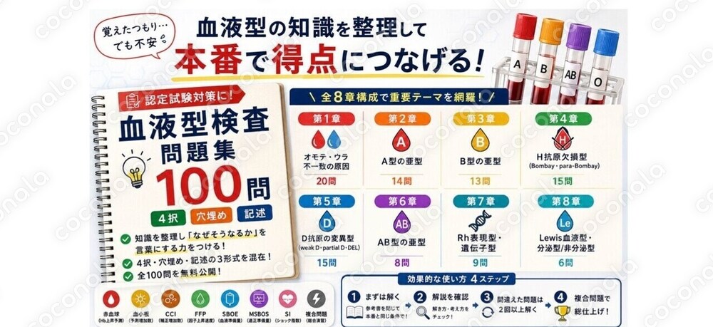 ABO亜型・H抗原欠損型・D変異型まで。輸血検査「血液型」問題集 100問