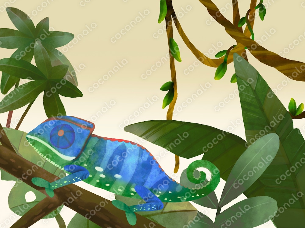 絵本の様なイラスト素材　カメレオン