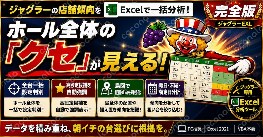 ジャグラーの設定判別・店舗傾向をExcelで一括分析｜EXL完全版