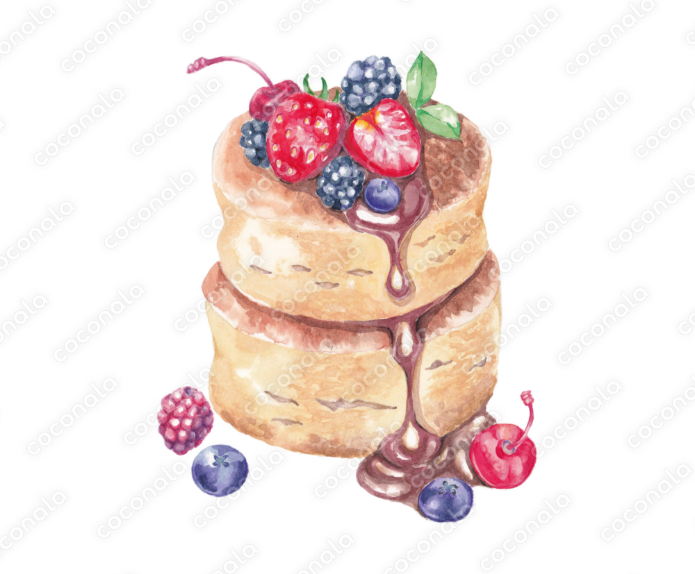 スフレパンケーキの手描き水彩イラスト