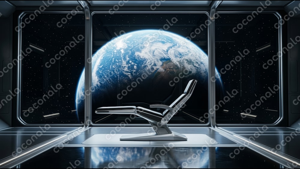 【最高峰4K】宇宙船・未来の展望室と地球背景素材10秒◆商用可◆WebCM・MV・配信画面用