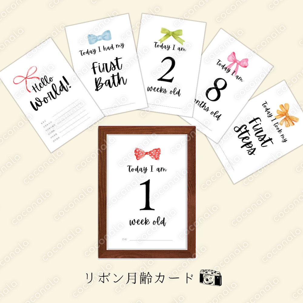 【月齢カード・マイルストーンカード】かわいいリボンデザイン 全26種