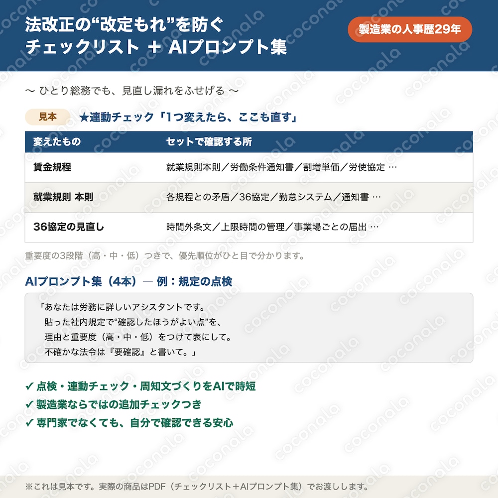 改定もれ防止チェックリスト＋AIプロンプト集【製造業人事29年】