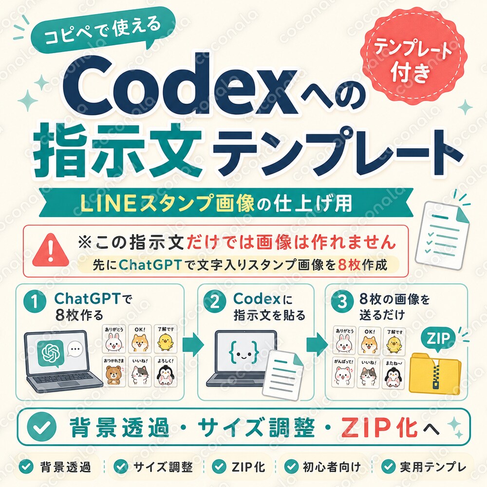 ChatGPTで作ったLINEスタンプ画像をCodexで仕上げる指示文テンプレート
