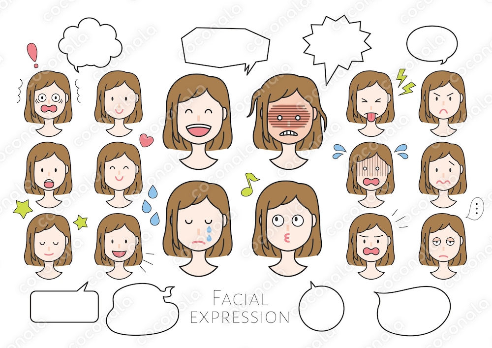 【商用利用OK】表情豊かな女性のイラスト素材