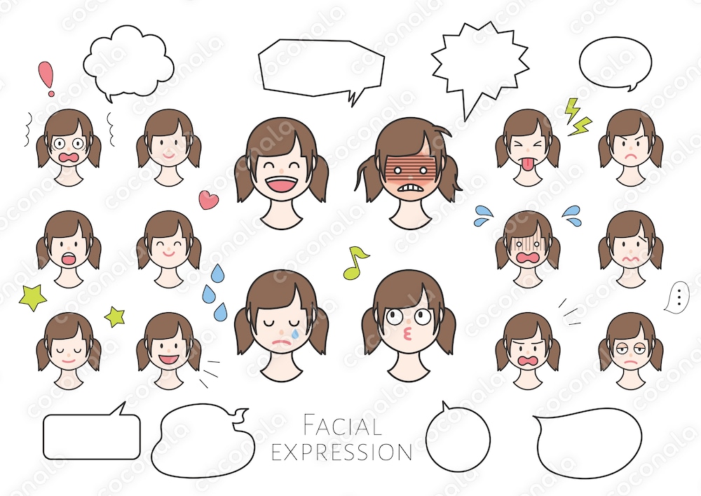 【商用利用OK】表情豊かな女の子のイラスト素材