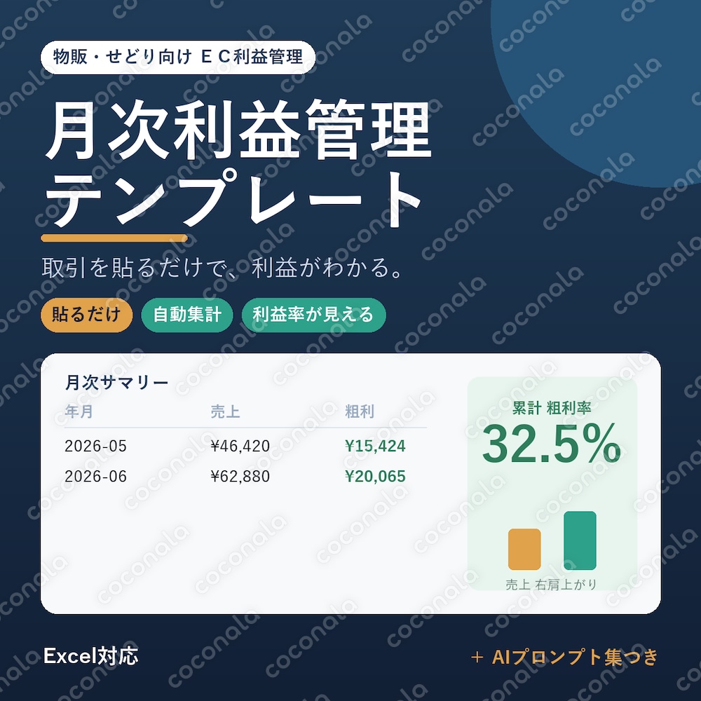 物販・せどりの利益が貼るだけでわかる 月次利益管理テンプレ｜AIプロンプト付
