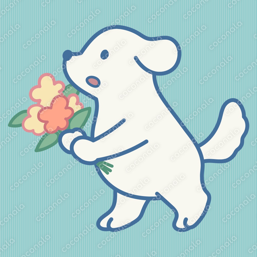 イラスト【花束を持って走る犬】/ アイコンにも！