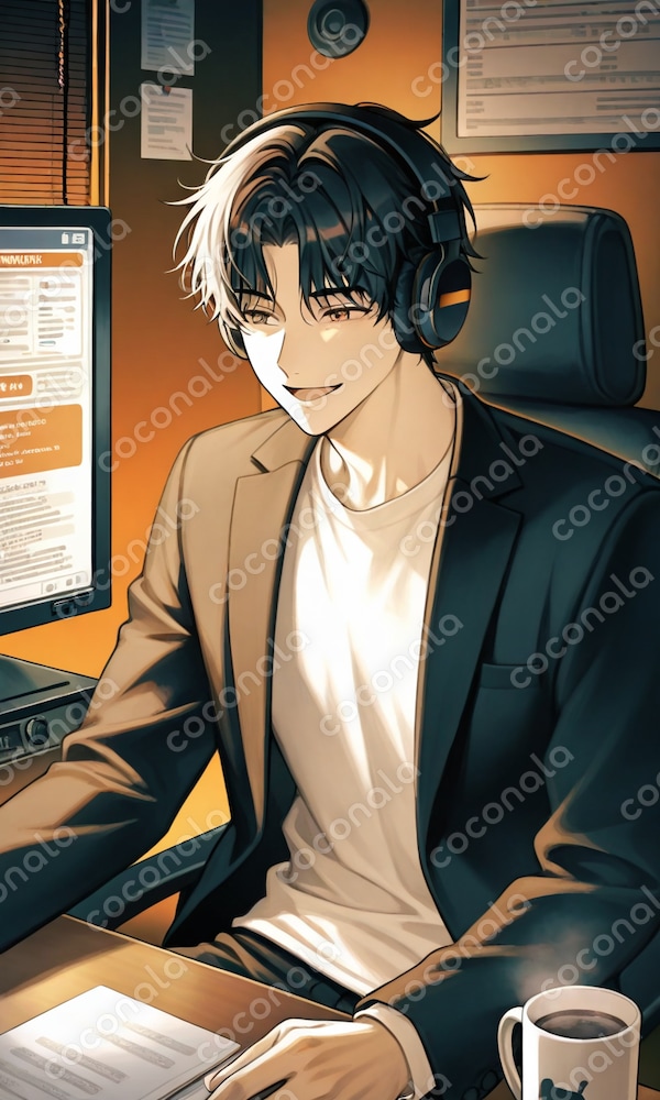 PCを使った作業や配信、勉強シーンをイメージして制作したイラスト。アイコンやサムネイル、配信画面にも