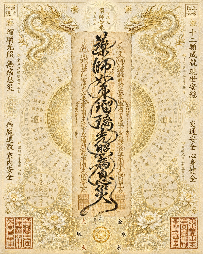 【確定入手】薬師如来の日本語護符｜心身安穏を支える癒やしのマンダラ霊符