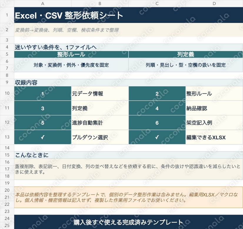 Excel・CSV整形の依頼・確認シート
