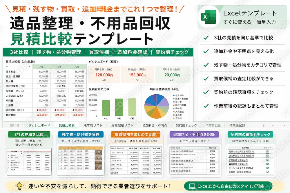 遺品整理・不用品回収見積比較テンプレート